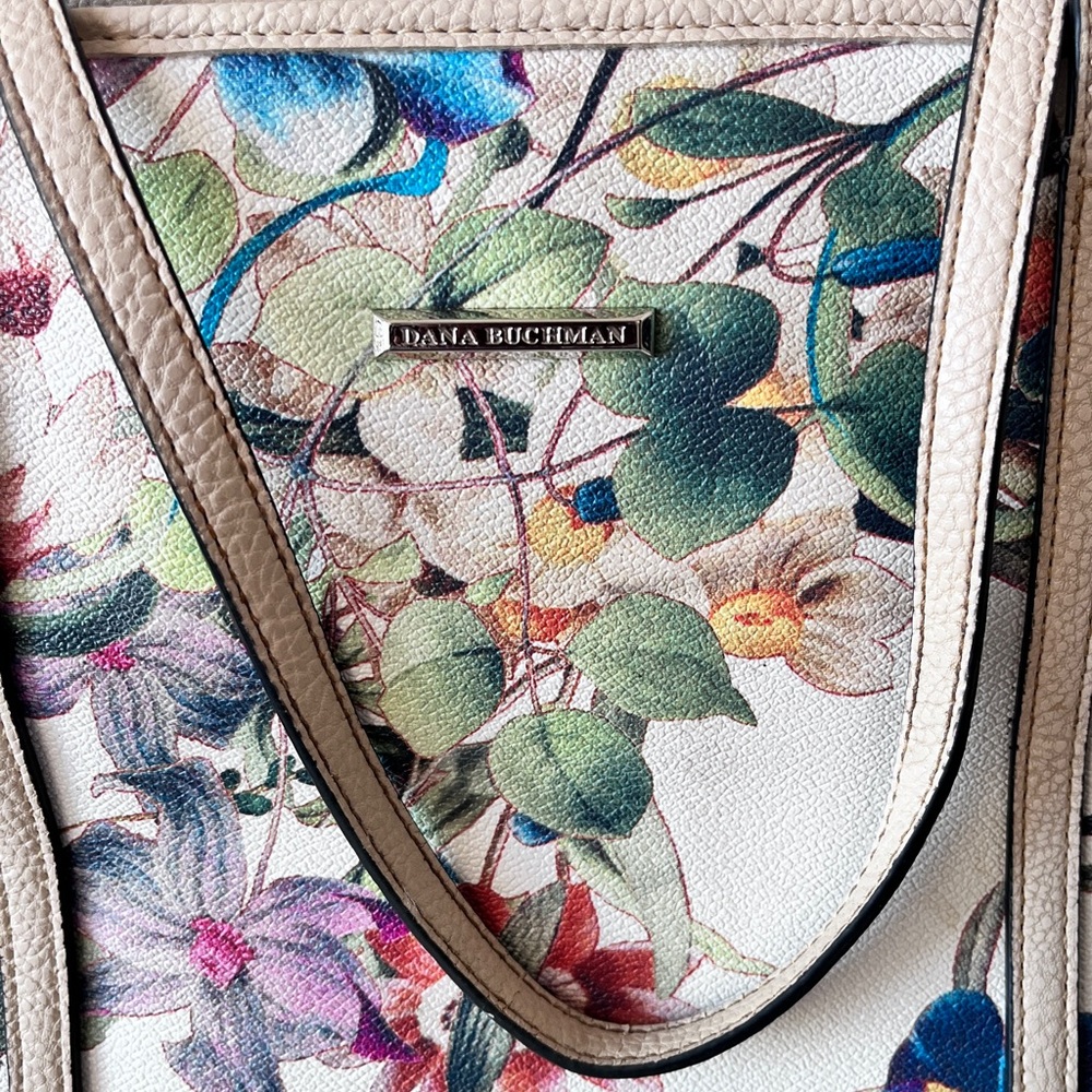 Dana Buchman Floral Print Faux Leather Vegan Tote Bag - Picture 5 of 13